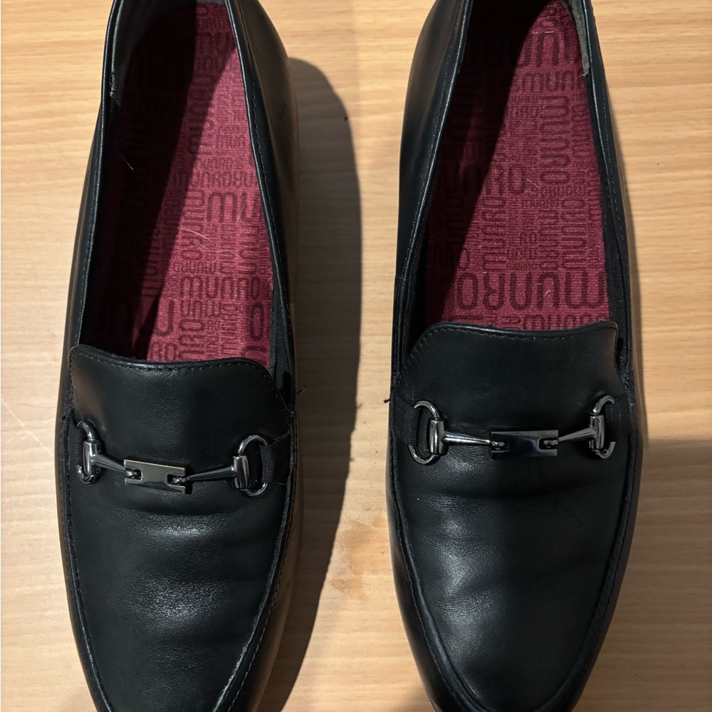 Munro Black Leather Flats with Silver Accent